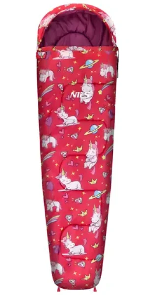 NILS CAMP Spací pytel NC3201 jednorožci / 170 × 60 cm / komfortní teplota 12 °C / do 150 cm / 820 g