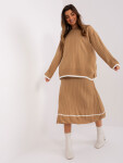 Velbloudí žebrovaný pletený komplet se sukní