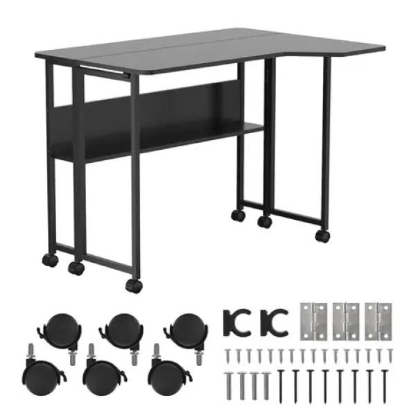 Maclean MC-126 L/B černá / Skládací stůl / mobilní / 100x73 cm / zalomený, L-tvar / nosnost 50 kg / s policí (MC-126 L/B)