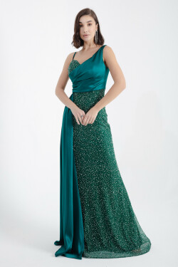 Lafaba Women's Emerald Green Thin Strands Stone Long Evening Dress