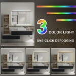 Erga Megan, LED zrcadlo 120x80cm v černém rámu, 3105 lm, 3 barvy světla, zadní osvětlení, ERG-V01-MEGAN-1280-BK