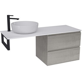 CERANO Koupelnová skříňka Carole - betonově šedá + deska pod umyvadlo z lit. mramoru Elanys - 12 mm + konzole černá - 120x46x49,2 cm