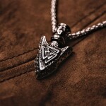 Pánský náhrdelník Ódinovo kopí - GUNGNIR - symbol VALKNUT, Stříbrná 60 cm