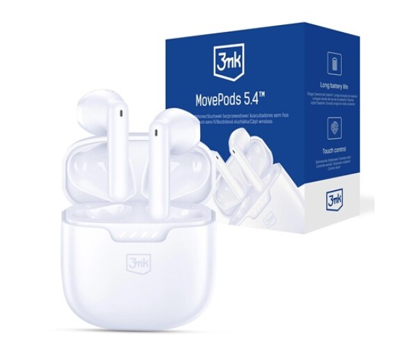 3mk bezdrátová stereo sluchátka MovePods 5.4, stereo, nabíjecí pouzdro, bílá EDF_14045823