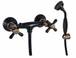 RAV Slezák - MORAVA RETRO - Sprchový set s baterií, Černá matná/Stará mosaz (Bronz), 150 mm MK180.5/1CMATSM