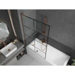 MEXEN/S - Next L vanová zástěna FIX 100 x 150, černá vzor, růžové zlato 895-100-000-03-77-60