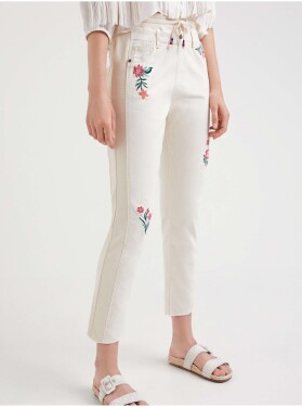 Krémové dámské květinové kalhoty Desigual Lita dámské