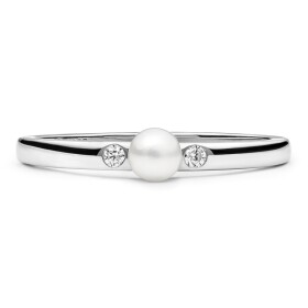 Stříbrný prsten s pravou bílou perlou Madeleine, stříbro 925/1000, Bílá 57 (18 mm)