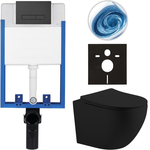 CERANO - Kompletní WC set Profi/Cesso - černá matná - WC tlačítko Slim/Černá matná - pro zazdění - 49x36 CER-8050BD110