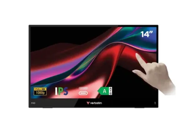 14" Verbatim PMT-14 LIGHT Series černá / Monitor / IPS / FHD 1920 x 1080 / 10 ms / USB-C / Mini HDMI / přenosný dotykový