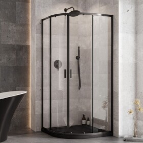 BESCO - Set čtvrtkruhový kout ZARYA BLACK + vanička AXIM STONE EFFECT - Barva rámu - Černá, Rozměr A - 90, Rozměr B - 90, Výplň - Čiré bezpečnostní sklo - 5 mm BCZBAXS90190
