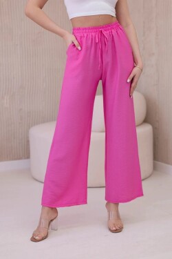 Viskózové široké kalhoty růžové barvy