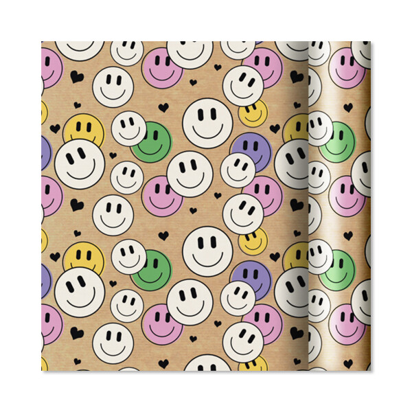 Dárkový papír Kraft - role 2 m × 70 cm - Barevní smajlíci - Albi
