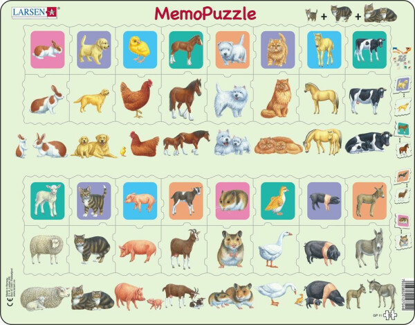 Puzzle Memo puzzle - děti, zvířátka 32 dílků - Kohoutová tetování