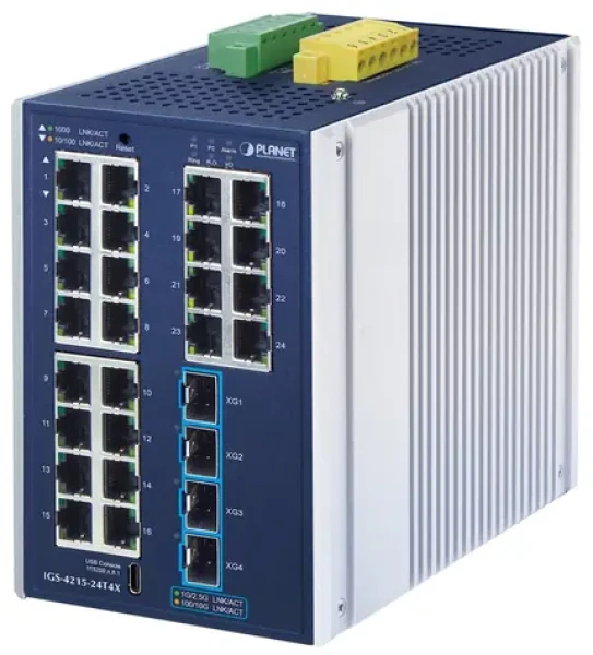 Planet IGS-4215-24T4X / Switch průmyslový / 24x 1Gb RJ-45 / 4x 10Gb SFP+ / IP30 / -40 až 75 °C / fanless (IGS-4215-24T4X)