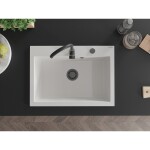 MEXEN/S - Elix granitový dřez 1-miska 700 x 500 mm, bílá, sifon černá 6526701005-20-B