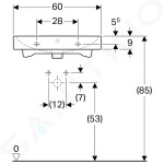 GEBERIT - iCon Umyvadlo 600x485 mm, s přepadem, otvor pro baterii, KeraTect, bílá 124060600