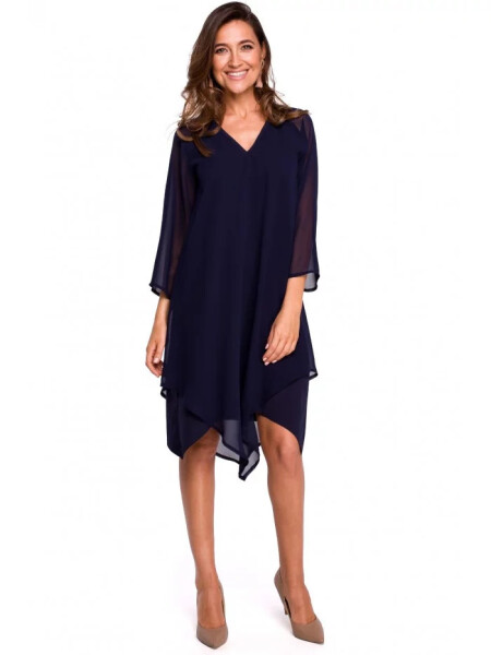 Dámské šifonové šaty s asymetrickým lemem S159 - tmavě modré - Stylove 44
