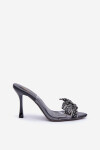 Průhledné Sandály Na Jehlovém Podpatku S Lesklou Mašlí Černé Viosta 38