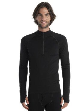 Pánské merino tričko s dlouhým rukávem ICEBREAKER Mens 300 MerinoFine Polar LS Half Zip, Black velikost: XL