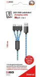 2GO USB-A 3in1 LED černá, modrá / Nabíjecí kabel / Micro-USB / Lightning / USB-C / 1,5 m / 3 A (797315)