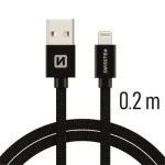 SWISSTEN TEXTILE datový kabel USB - Lightning 0.2m černá (71523101)