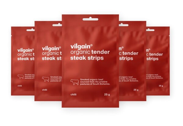 Vilgain Sušené steakové proužky BIO – 5× chilli 25 g