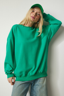 Happiness İstanbul Women's Green Raised Oversize Sweatshirt