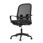 Židle kancelářská, černý MESH a černá látka, plastový kříž, houpací mechanismus.