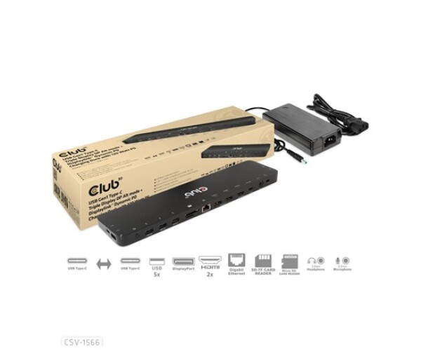 Club3D Dokovací stanice USB-C 12v1, 1xDP, 2xHDMI, 1xUSB-C, 5xUSB, 1xRJ45, 1x3.5mm, čtečka SD karet, černá EDF_795183