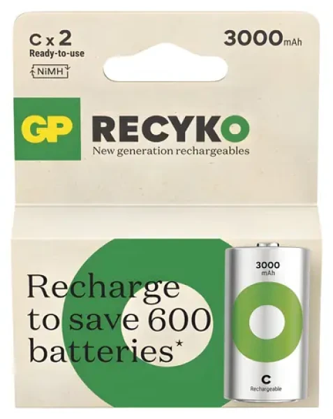 GP ReCyko 3000 C (HR14) / Nabíjecí baterie / 3000mAh / NiMH / 2ks (1032322301)