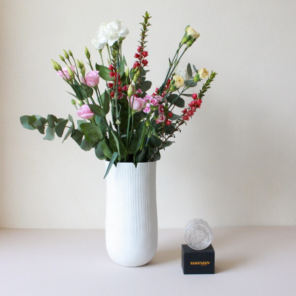 Räder Exkluzivní set: Porcelánová váza Daisy + aranžovací kroužek Hanataba, bílá barva, porcelán