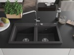 MEXEN - Hektor granitový dřez 2-bowl 800 x 480 mm, černá kropenatá, sifon chrom 6521802000-76