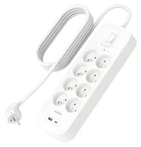 Belkin Prodlužovací kabel s přepěťovou ochranou / Prodlužovací kabel / 8x zásuvka / USB-A+C / 900J / 2m (SRB003ca2M)