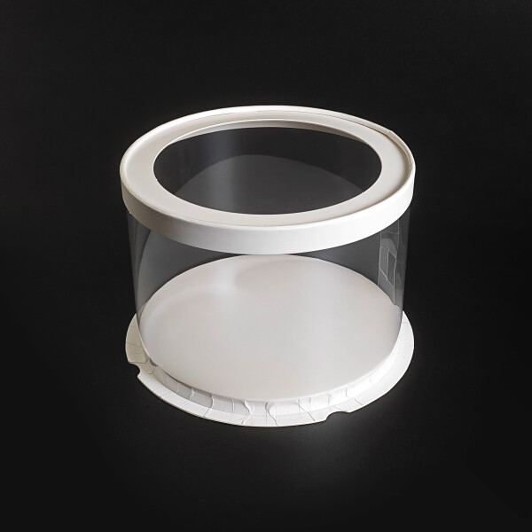 Cake star dortový box bílý kulatý s průhledným víkem 26,5x17cm