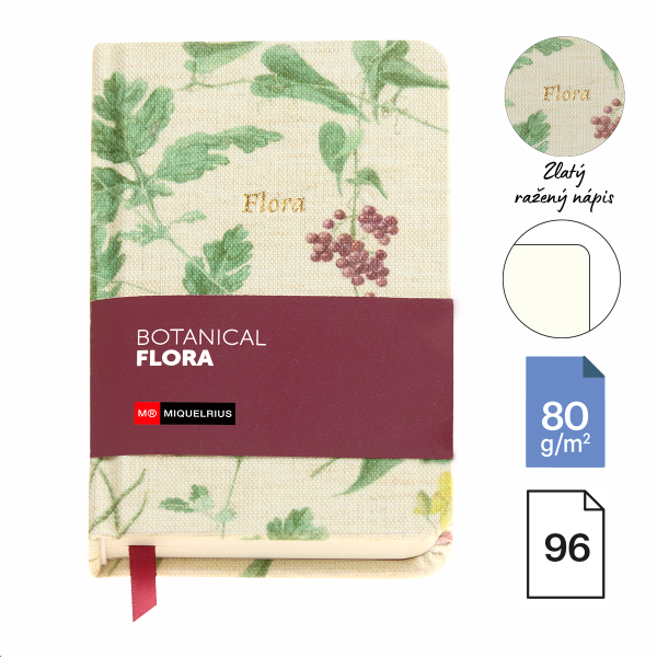 Miquelrius poznámkový zápisník - Botanical Flora, A6, 80 g, karton + textil, 80 listů, čistý, Mediterranean
