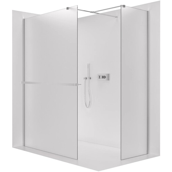 CERANO Sprchová zástěna Walk-in Onyx T L/P - 8 mm - hranatá vzpěra + polička/držák na ručníky - chrom, mléčné sklo - 150x40x200 cm