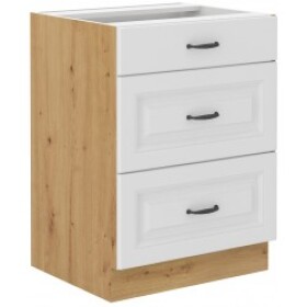 Spodní skříňka Stilo 60 D 3S BB - Premium Box Barva korpusu: Dub artisan, Barva dvířek: Bílá