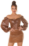 Sexy Koucla leahter look Off Shoulder Top barva brown velikost Einheitsgroesse