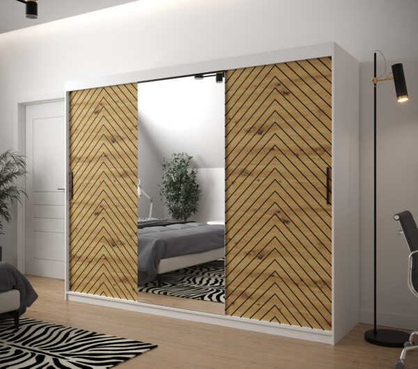 Šatní skříň Abi Jodelka 2 Barva korpusu: Bílá, Rozměry: 250 cm, Dveře: Dub artisan