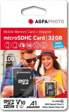 AgfaPhoto MicroSDHC 32GB + Adaptér / R:100 MB/s / W:15 MB/s / Class 10 (10581)
