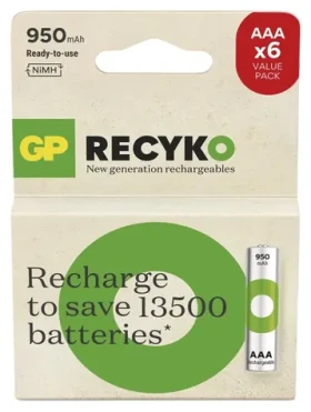 GP ReCyko AAA HR03 950mAh 6ks / Nabíjecí baterie / NiMH / 500+ nabíjecích cyklů (1032126090)