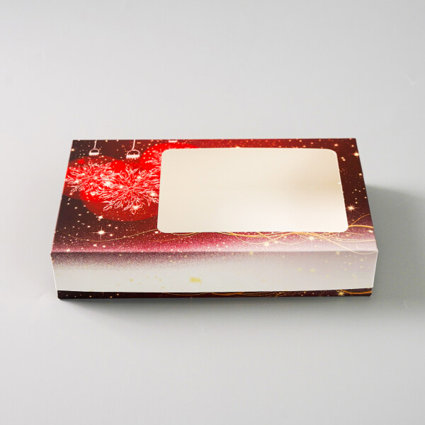 Cake star vánoční krabice "vánoční koule" červená malá s laminací 25x15x5cm