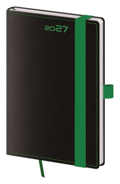 Týdenní diář 2027 Helma kapesní Black Green s poutkem