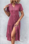 Madmext Burgundy Shirt Collar Long Dress