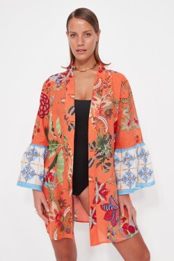 Trendyol květinový vzor páskem mini-tkanina 100% bavlna kimono kaftan