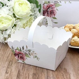 Dortisimo Svatební košíček na cukroví bílý s růží (13 x 9 x 9,5 cm)