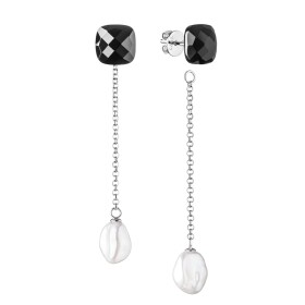 Stříbrné náušnice s bílou perlou a onyxem Aurelie, stříbro 925/1000, Bílá