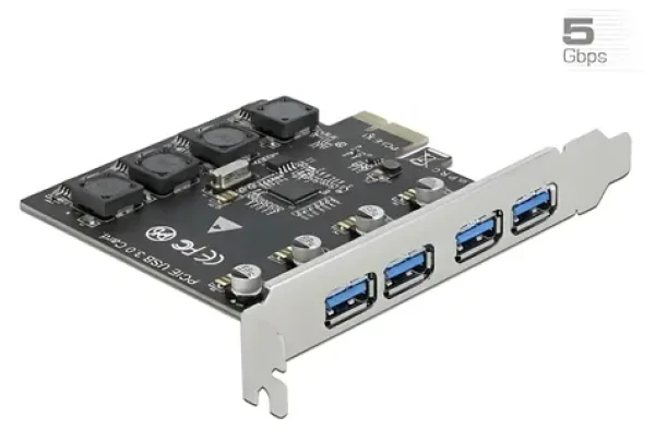 DeLock / Rozšiřující karta USB / PCIe x1 / 4x USB-A ext. / USB 3.2 Gen 1 (5 Gbit/s) (90509)