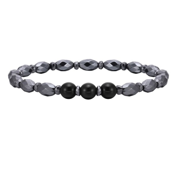 Korálkový náramek Luca, hematit, černý onyx, Šedá 19 cm